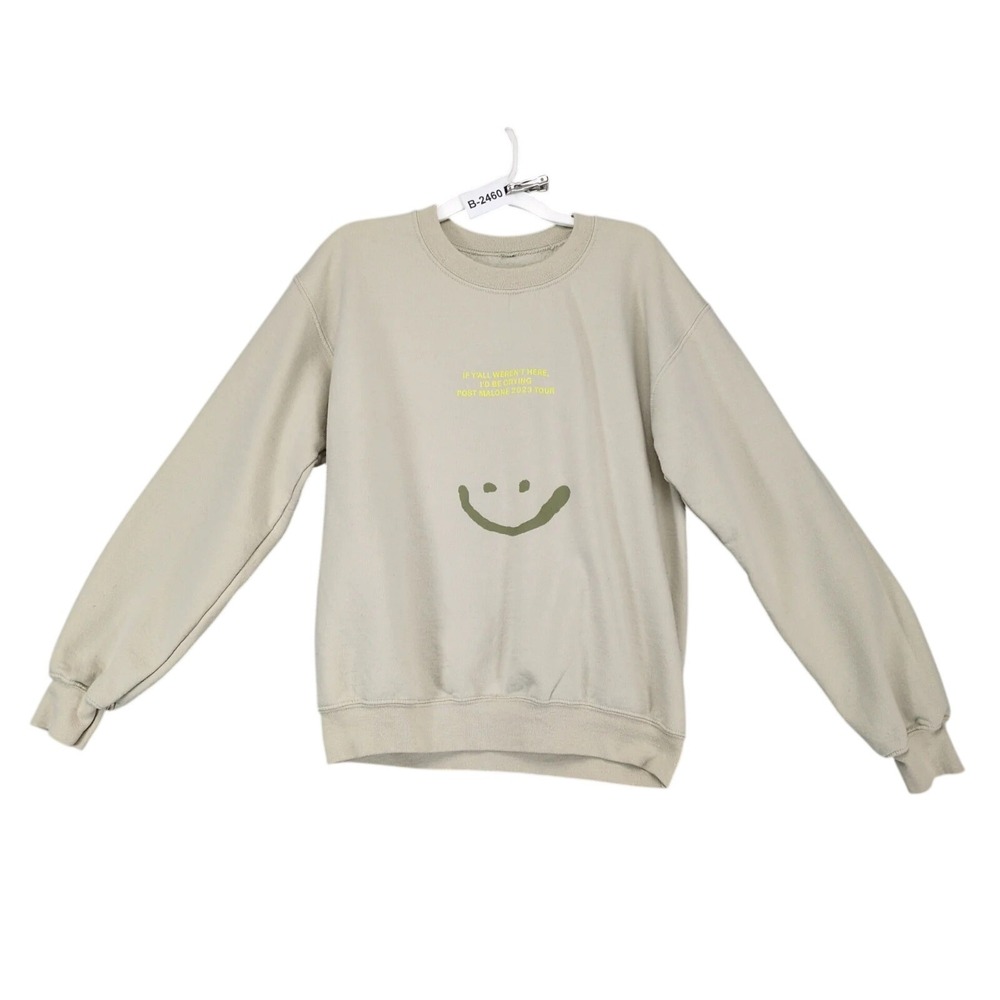 Post Malone Austin 2023 Tour Beige Crewneck Sweatshirt Mens S I'd Be Crying Logo